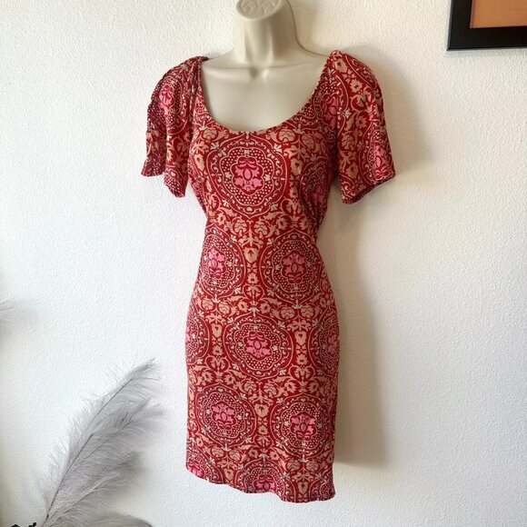 Boden Sz 4 Long Scoop Neck Jersey Mini Shift Dress Pink Red Flutter Sleeve Small - Picture 1 of 9